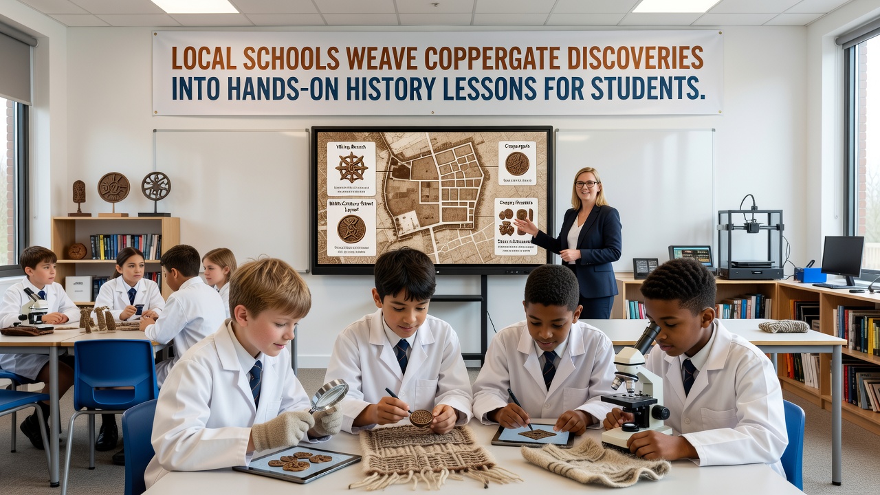 Group of primary students participating in a hands-on workshop reconstructing Viking trade routes using Coppergate finds